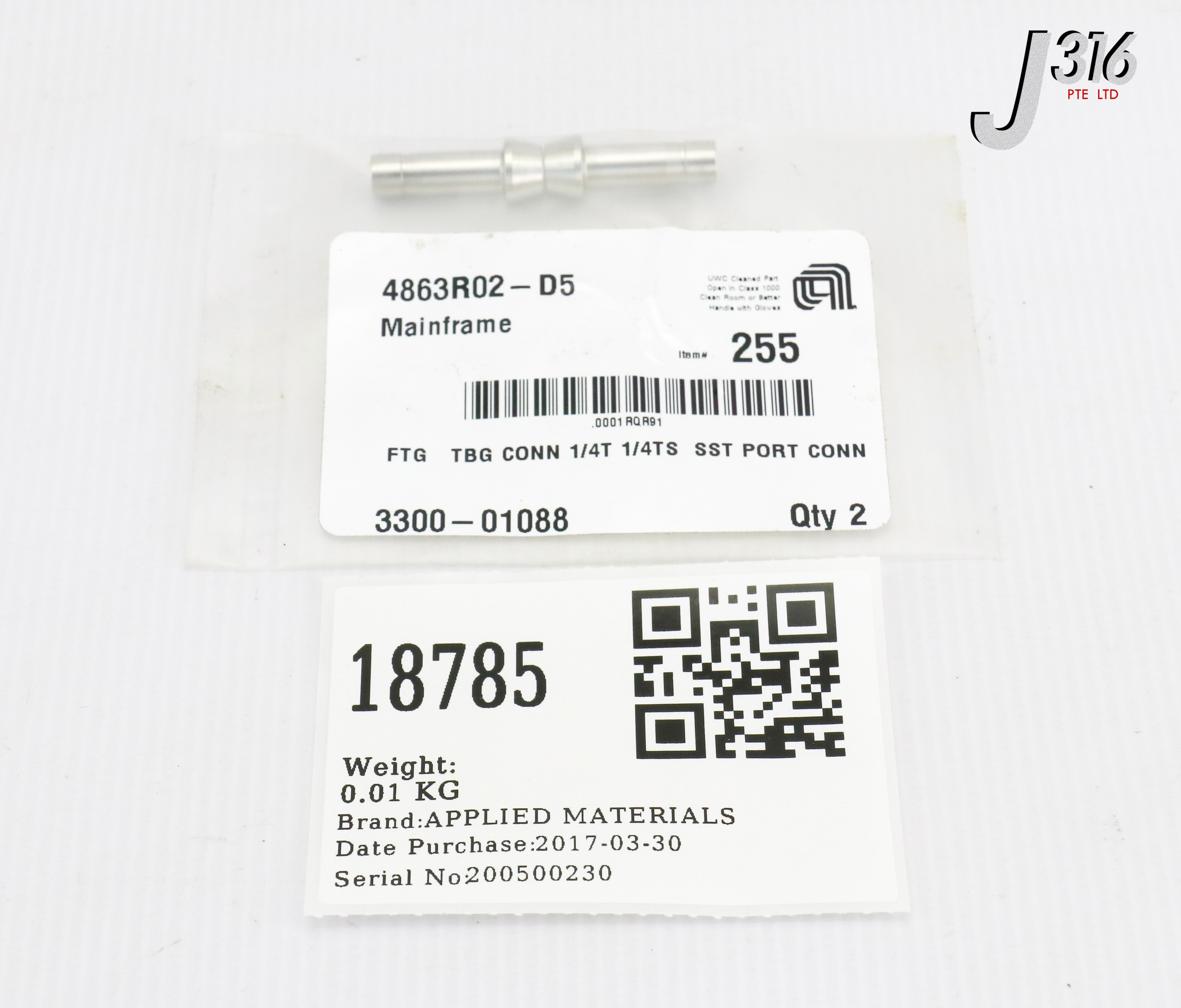 18785 APPLIED MATERIALS FTG TBG CONN 1/4T 1/4TS SST PORT CONN (NEW